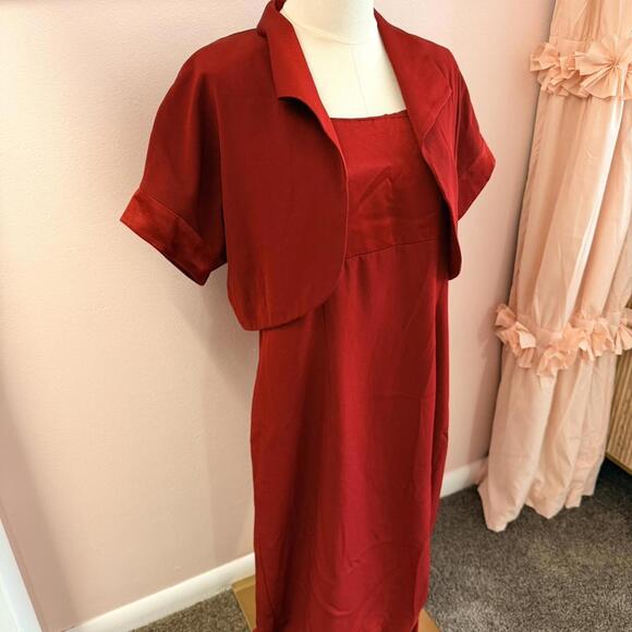 Carole Little Dresses & Skirts - Vintage Red Satin Dress with Matching Cropped Jacket | Formal Set | Size 16